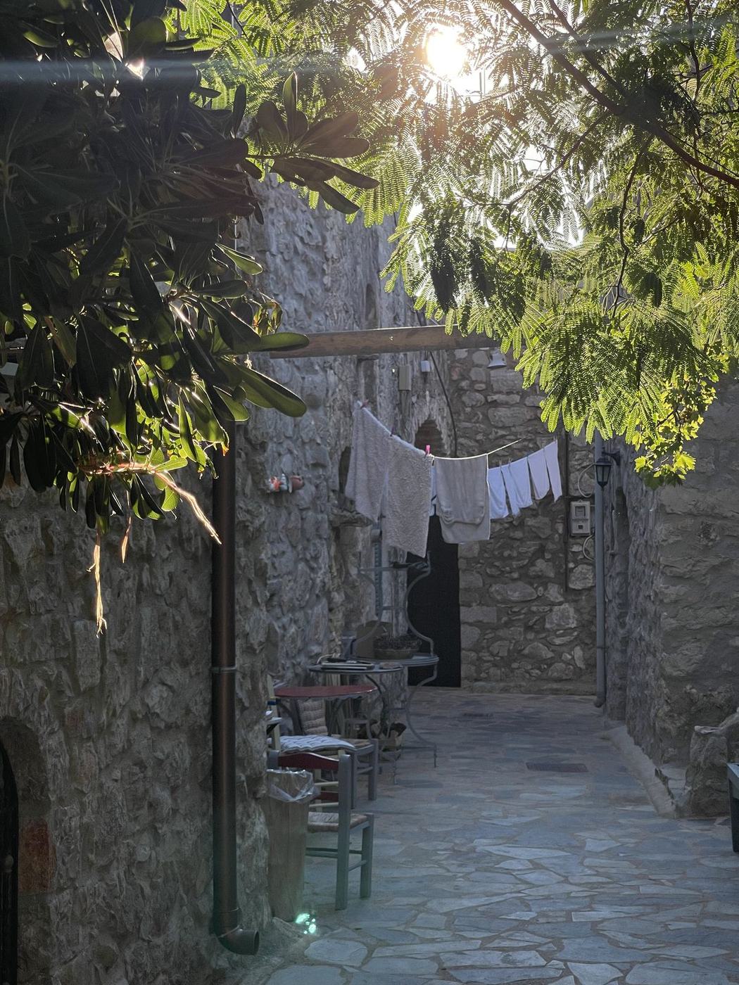 Washing line across a stone alley