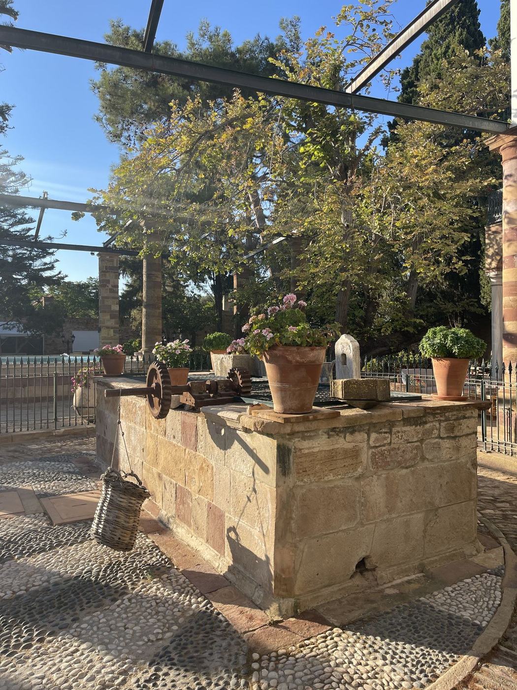 Old stone village fountain